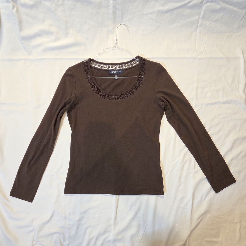 Brown Top with Intricate Neckline